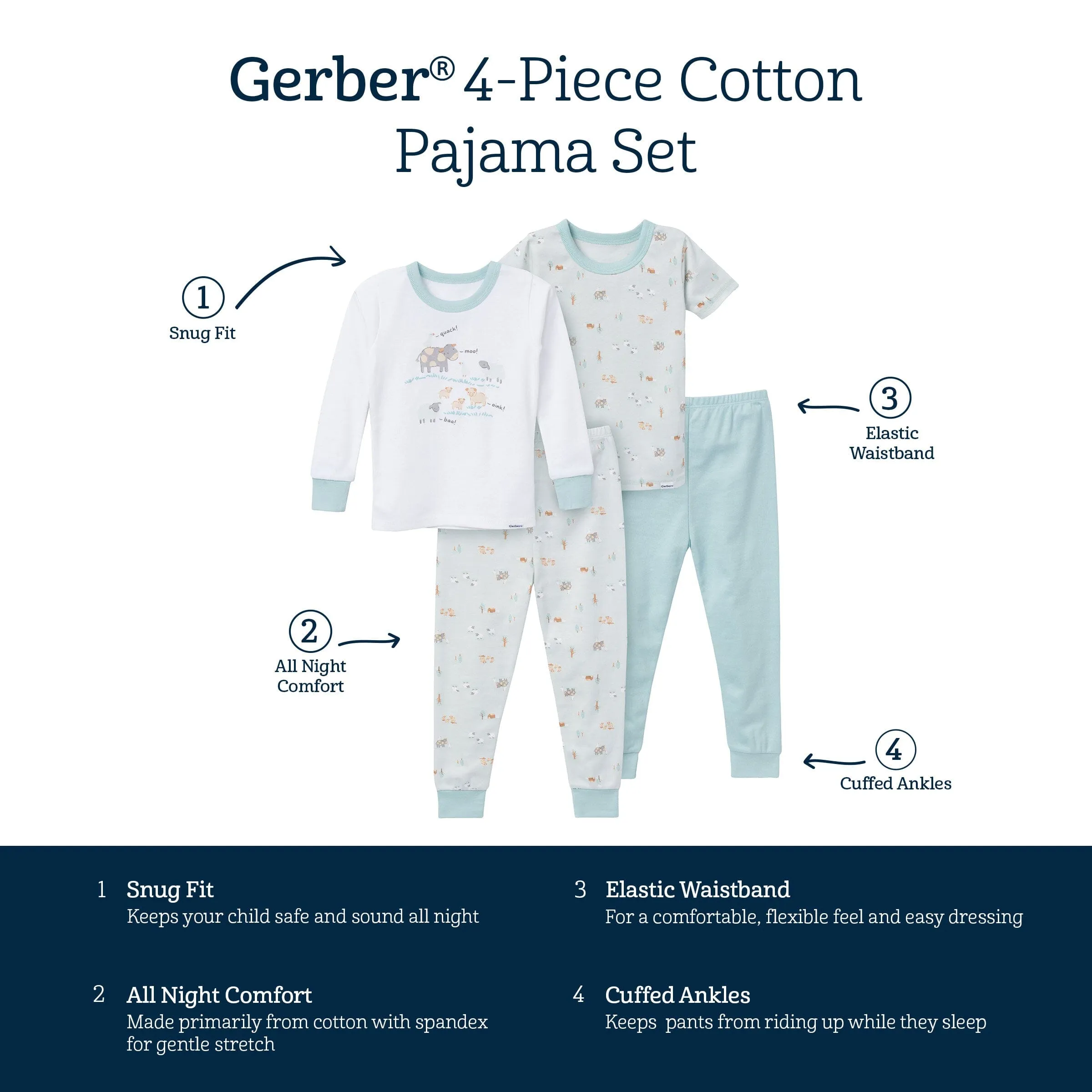 4-Piece Infant & Toddler Neutral Farm Tops and Pants Sets