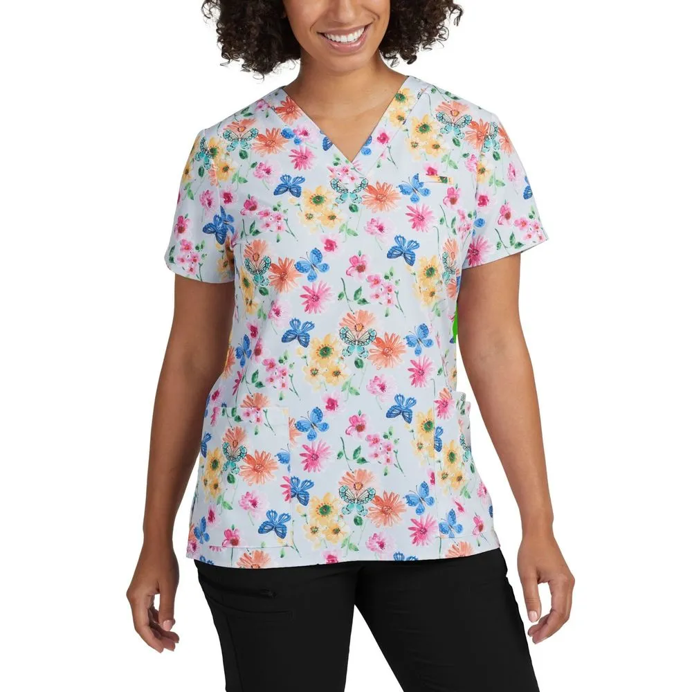 618 - 3 Pocket V-Neck Printed Top