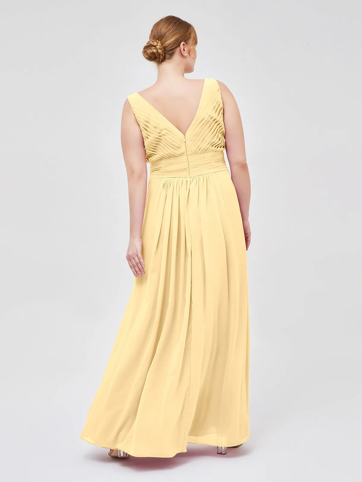 A-line Chiffon Floor Length V Neck Dresses Gold Plus Size