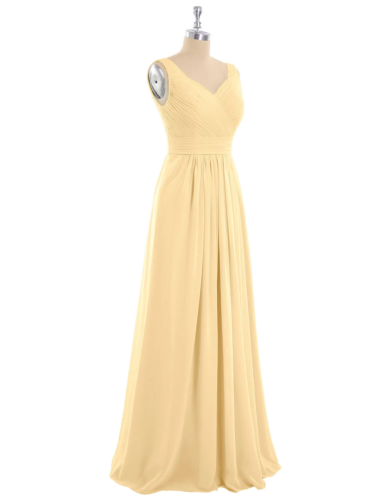 A-line Chiffon Floor Length V Neck Dresses Gold Plus Size