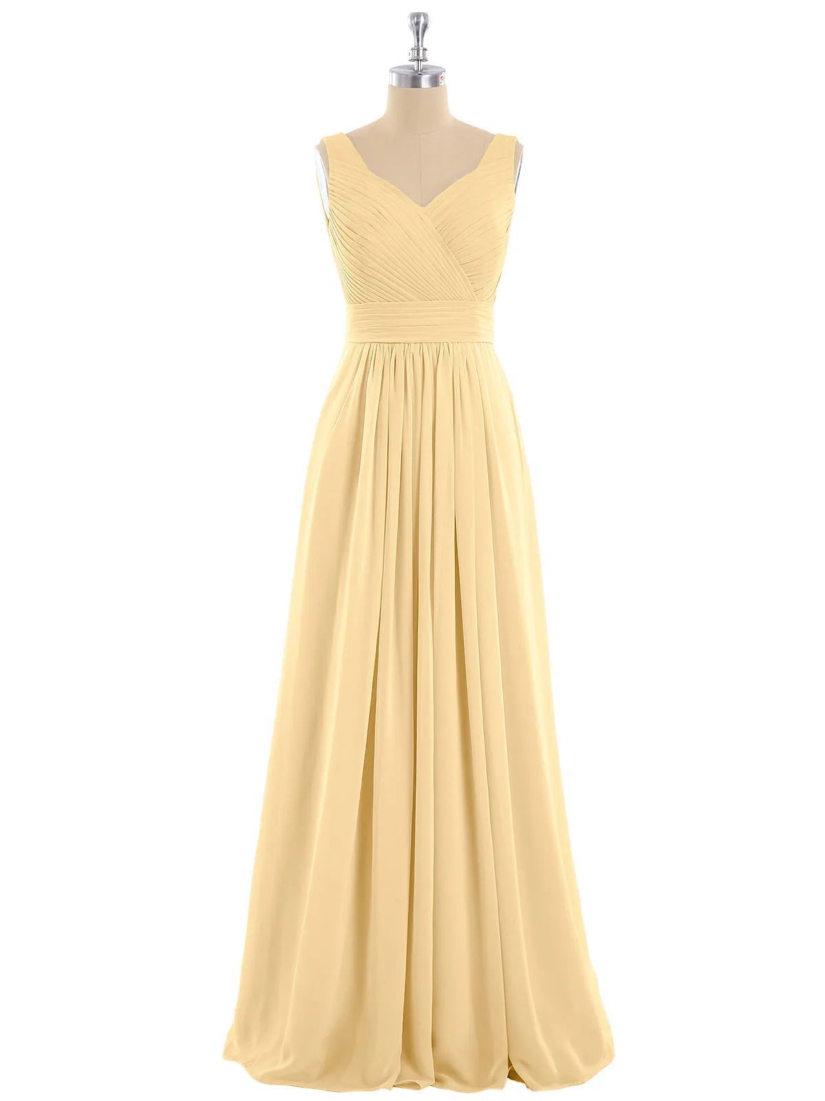 A-line Chiffon Floor Length V Neck Dresses Gold Plus Size