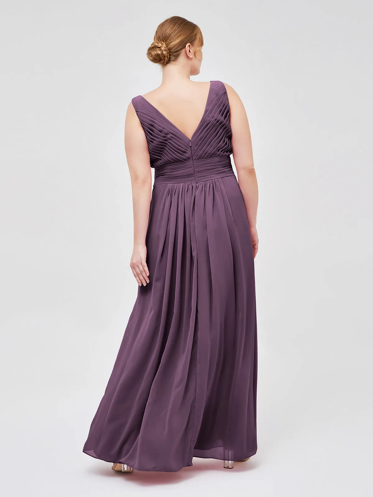 A-line Chiffon Floor Length V Neck Dresses Plum