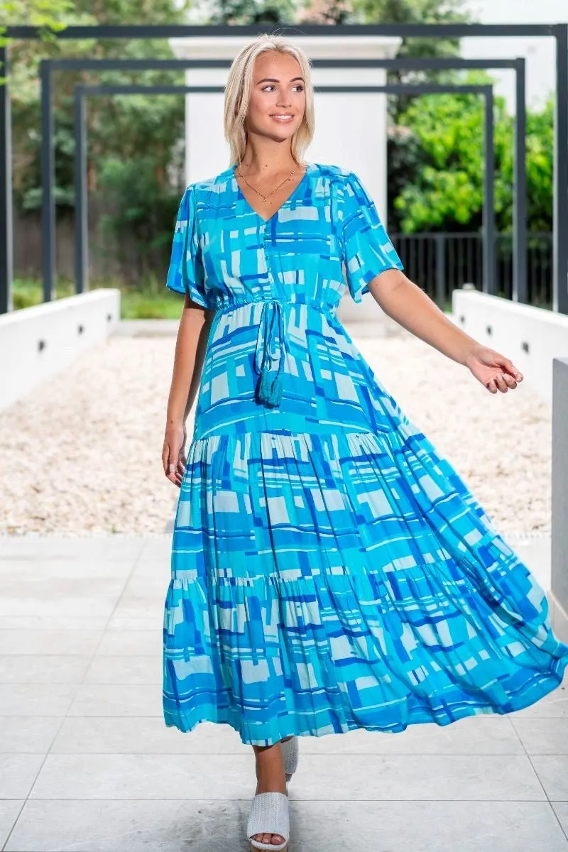 ABSTRACT PRINT VISCOSE TIER DRESS