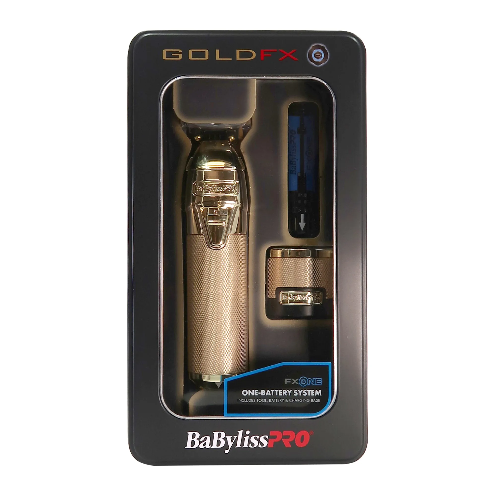 BaByliss Pro FXONE GOLDFX All-Metal Interchangeable-Battery Trimmer #FX799G with BaBylissPro Barberology Fade Soft Knuckle Neck Brush Black