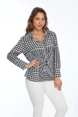 Black & White Knot Front Long Sleeve Women's Top | Hudson LIOR