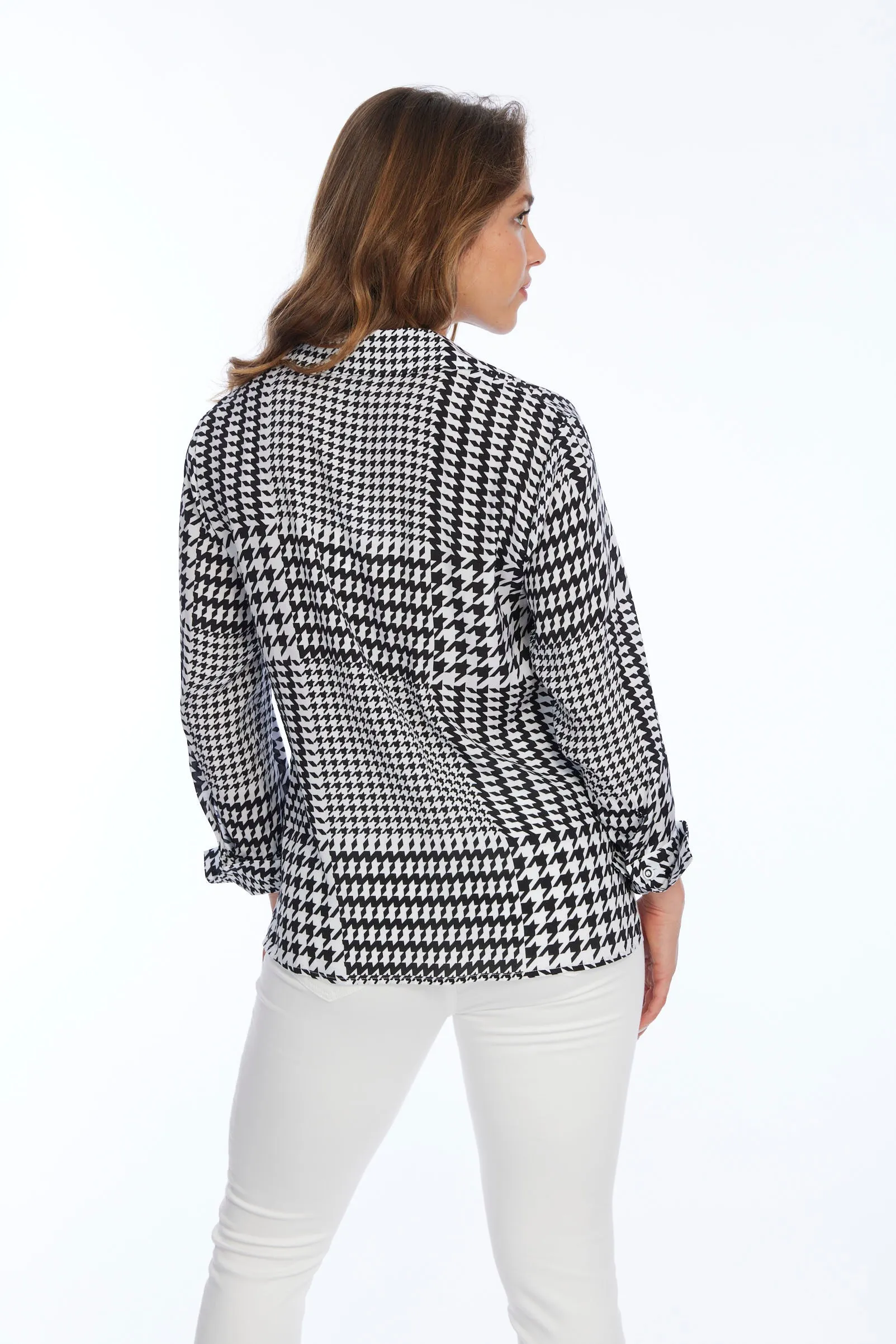 Black & White Knot Front Long Sleeve Women's Top | Hudson LIOR