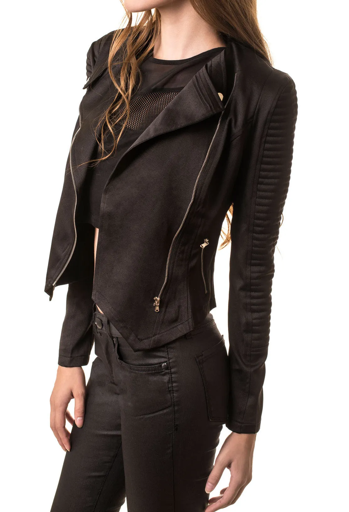 Black Moto Jacket with Double Zippers