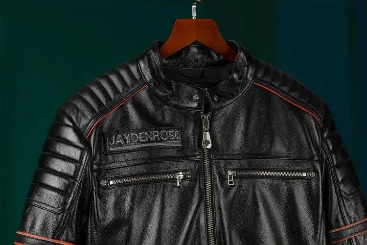 Black Short Rider Genuine Leather Jacket.