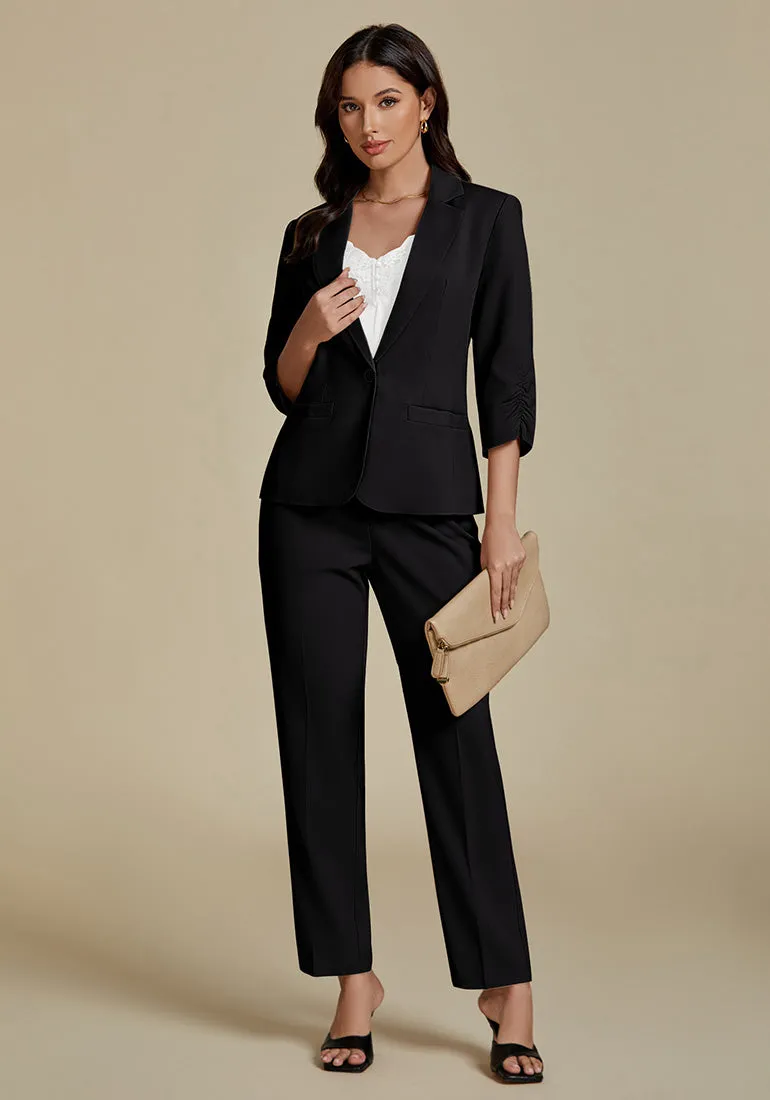 Black Two piece set of women's 3/4 sleeve business coat and pants suit