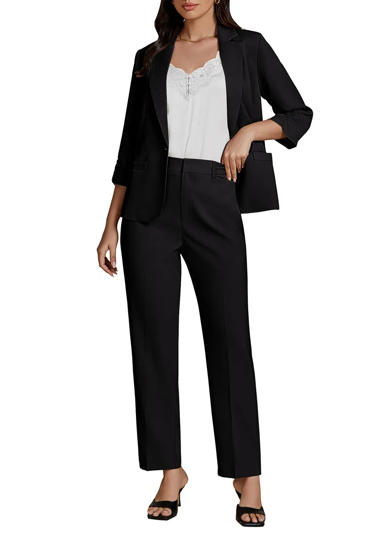 Black Two piece set of women's 3/4 sleeve business coat and pants suit