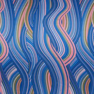 Blue and Bronze Waves Printed Silk Charmeuse Fabric