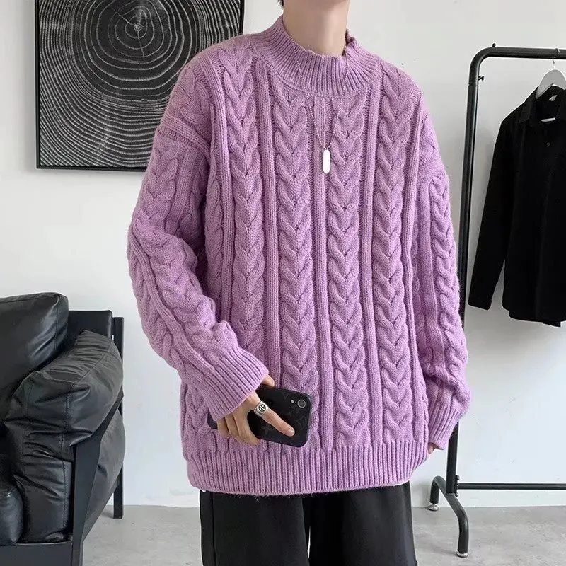 Bonsir -  new round neck knitted sweater autumn and winter men's knitting thick wool twisted twist pullover sweater