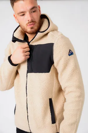 Brewer Teddy Borg Fleece Zip Through Hoody In Natural Taupe - Tokyo Laundry