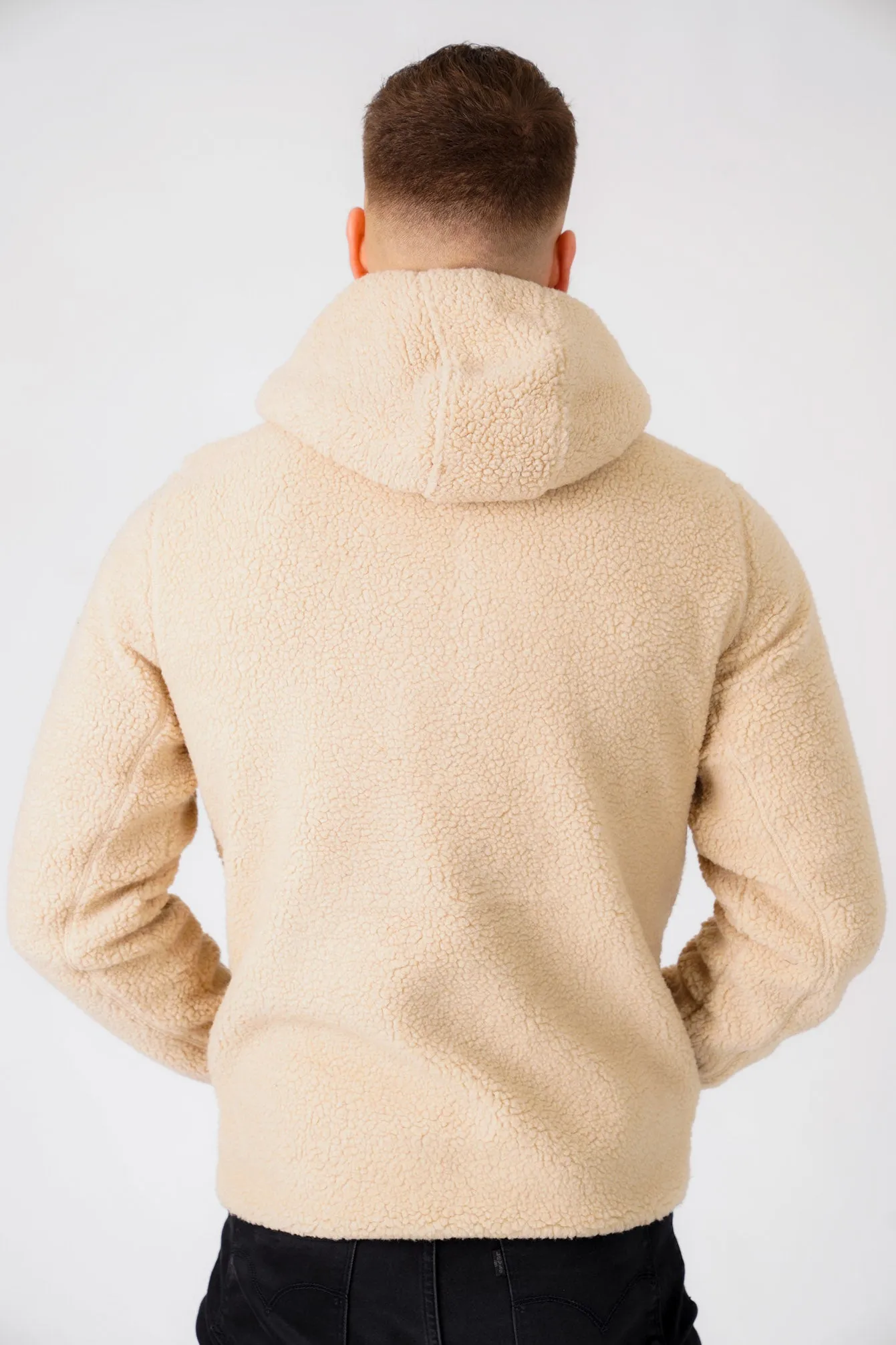 Brewer Teddy Borg Fleece Zip Through Hoody In Natural Taupe - Tokyo Laundry