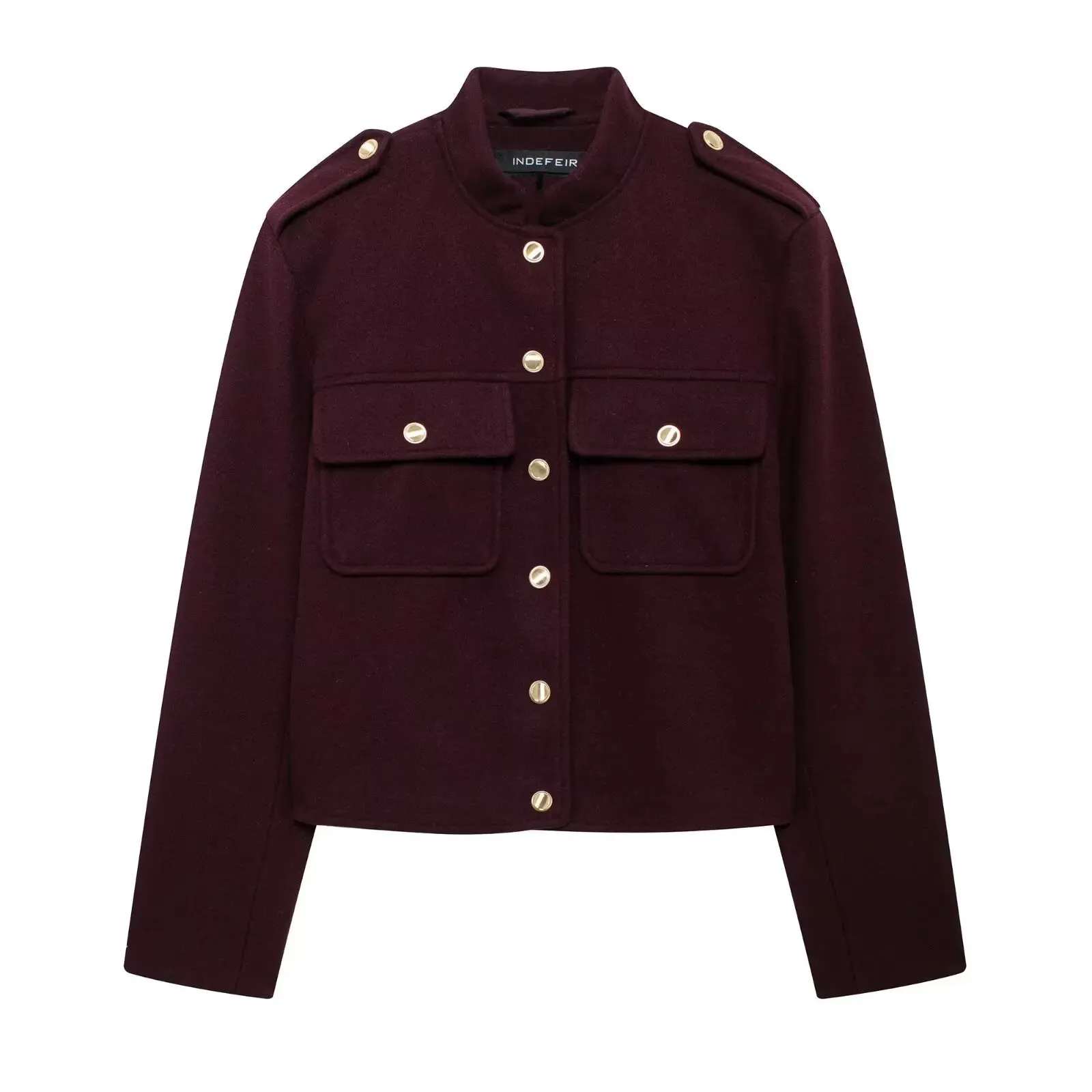 Chic Burgundy Lapel Harrington Jacket bomber jacket autumn coat