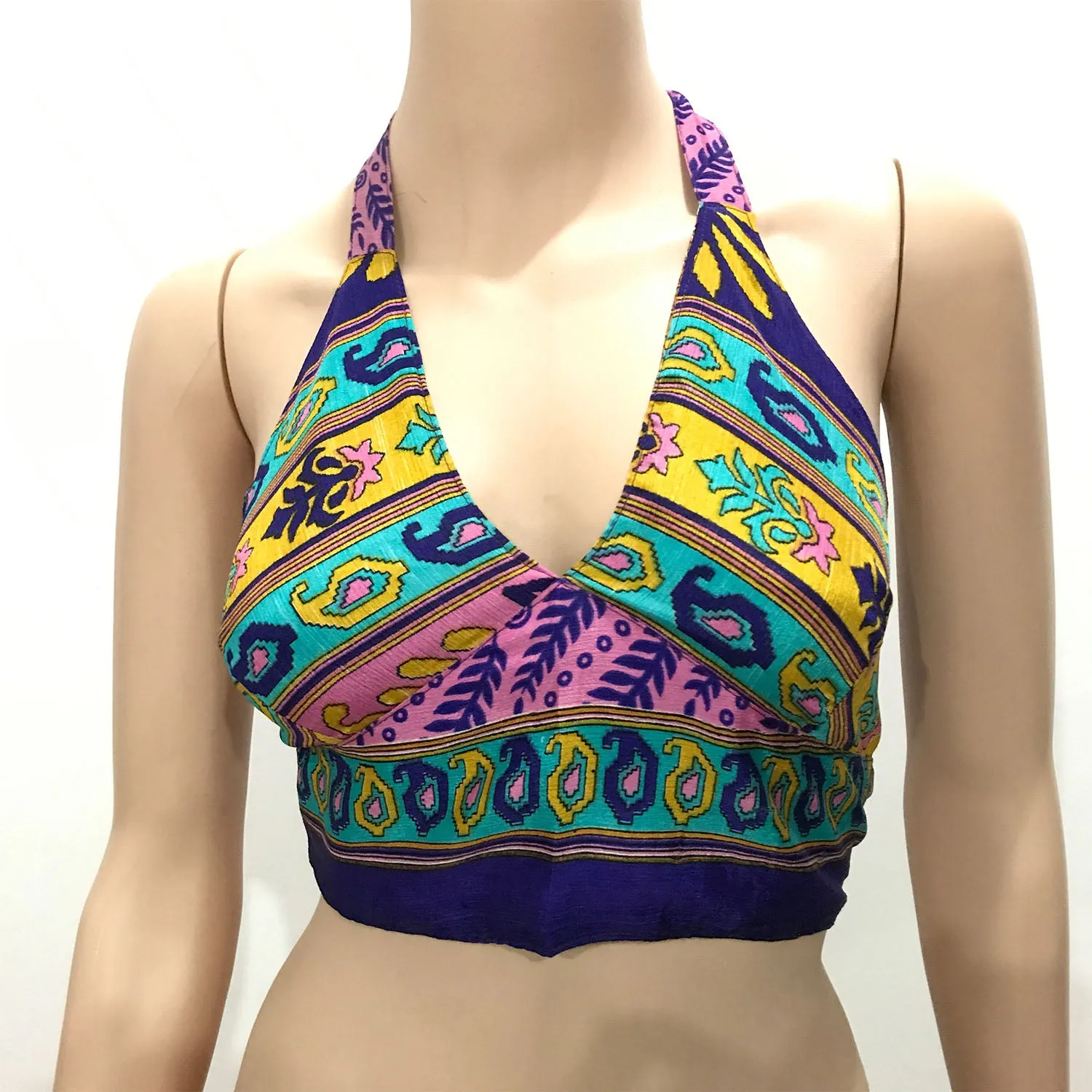 Choli Indian Crop Top | Halter Neck Back Less (Reversible)