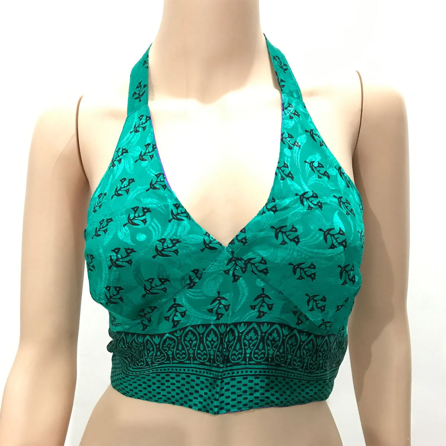 Choli Indian Crop Top | Halter Neck Back Less (Reversible)