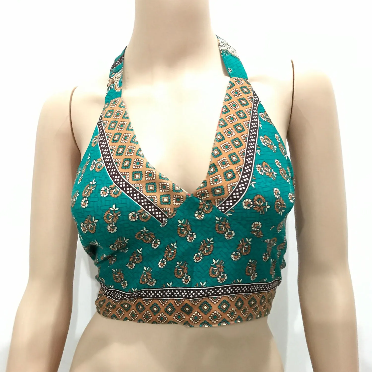 Choli Indian Crop Top | Halter Neck Back Less (Reversible)