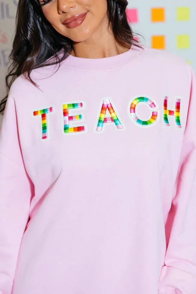 Classroom Colors Chenille Patch Light Pink Oversized Graphic Sweatshirt