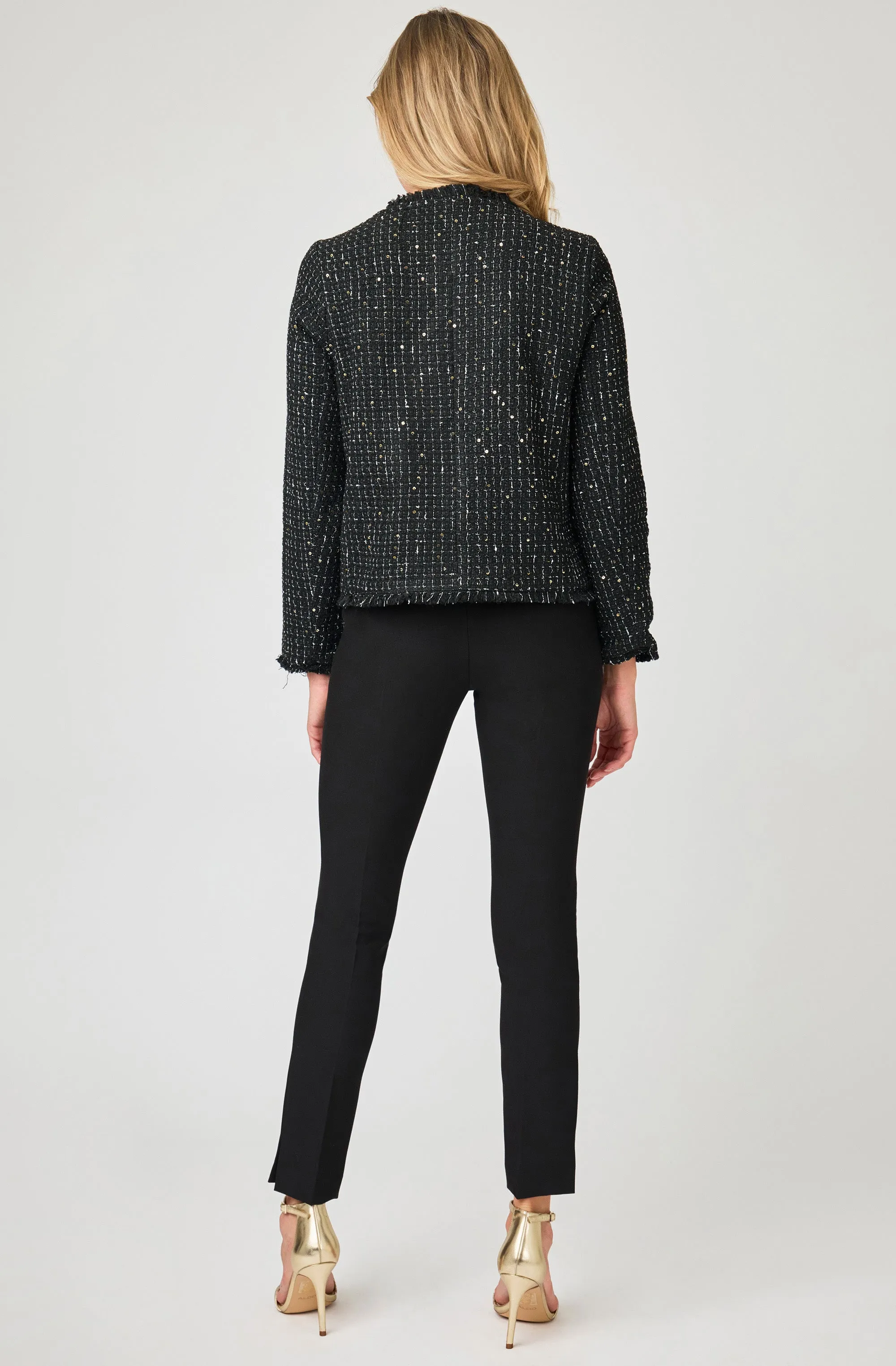 Collarless Boucle Jacket with Sequins