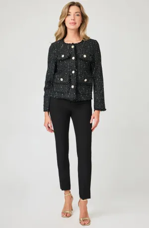 Collarless Boucle Jacket with Sequins