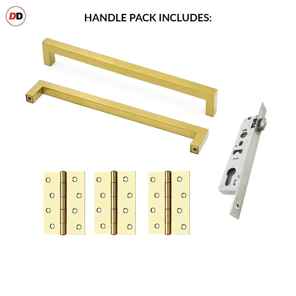 Concord XL 400mm Back to Back Pull Handle Pack - 3 Square Hinges - Polished Gold Finish