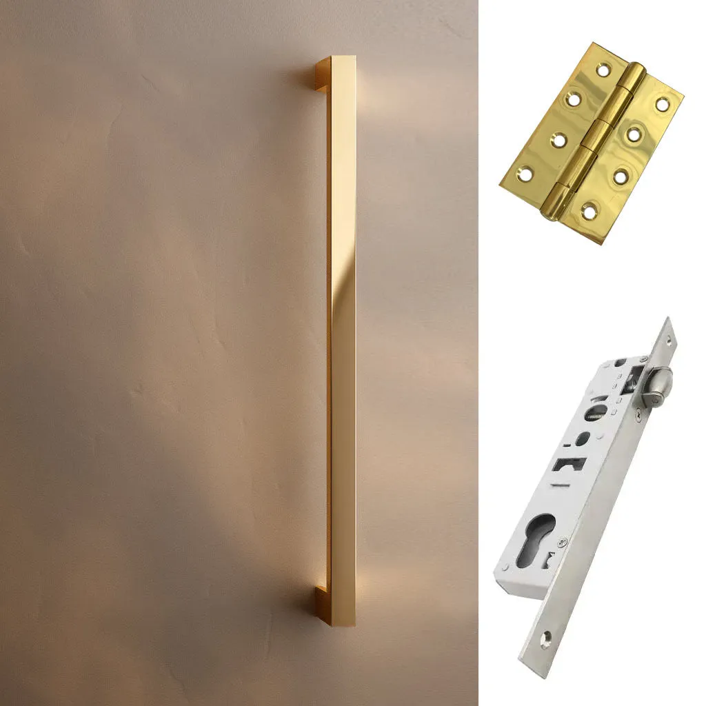 Concord XL 400mm Back to Back Pull Handle Pack - 3 Square Hinges - Polished Gold Finish