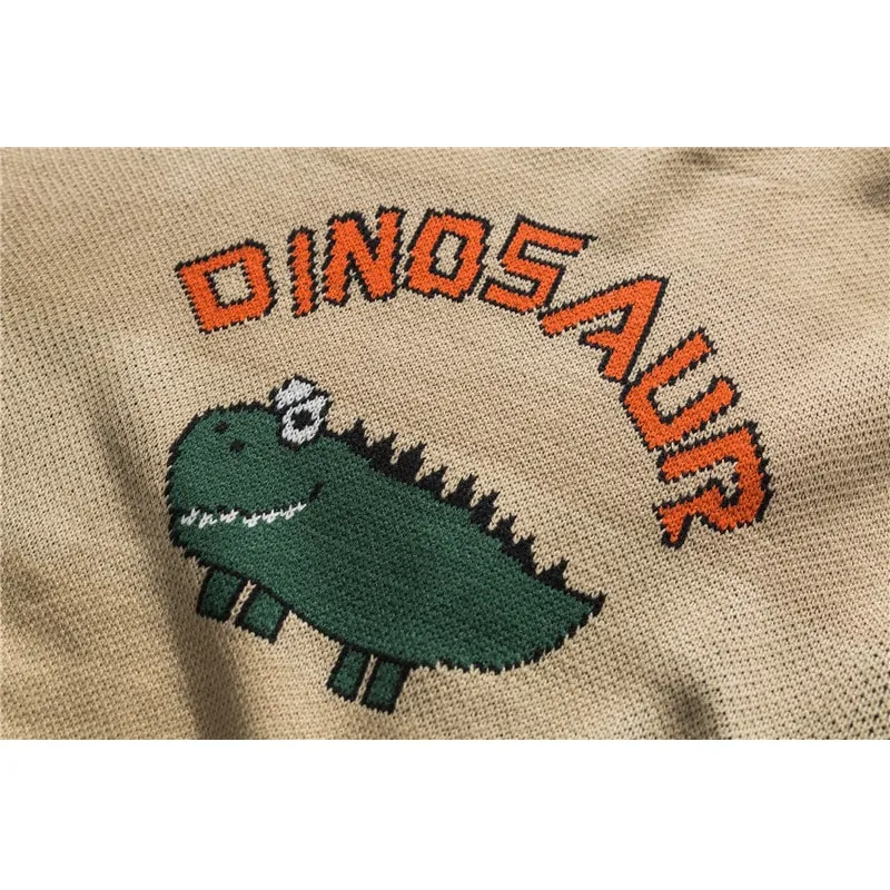 Cute Dinosaur Embroidery Men Thick Oversize Sweater