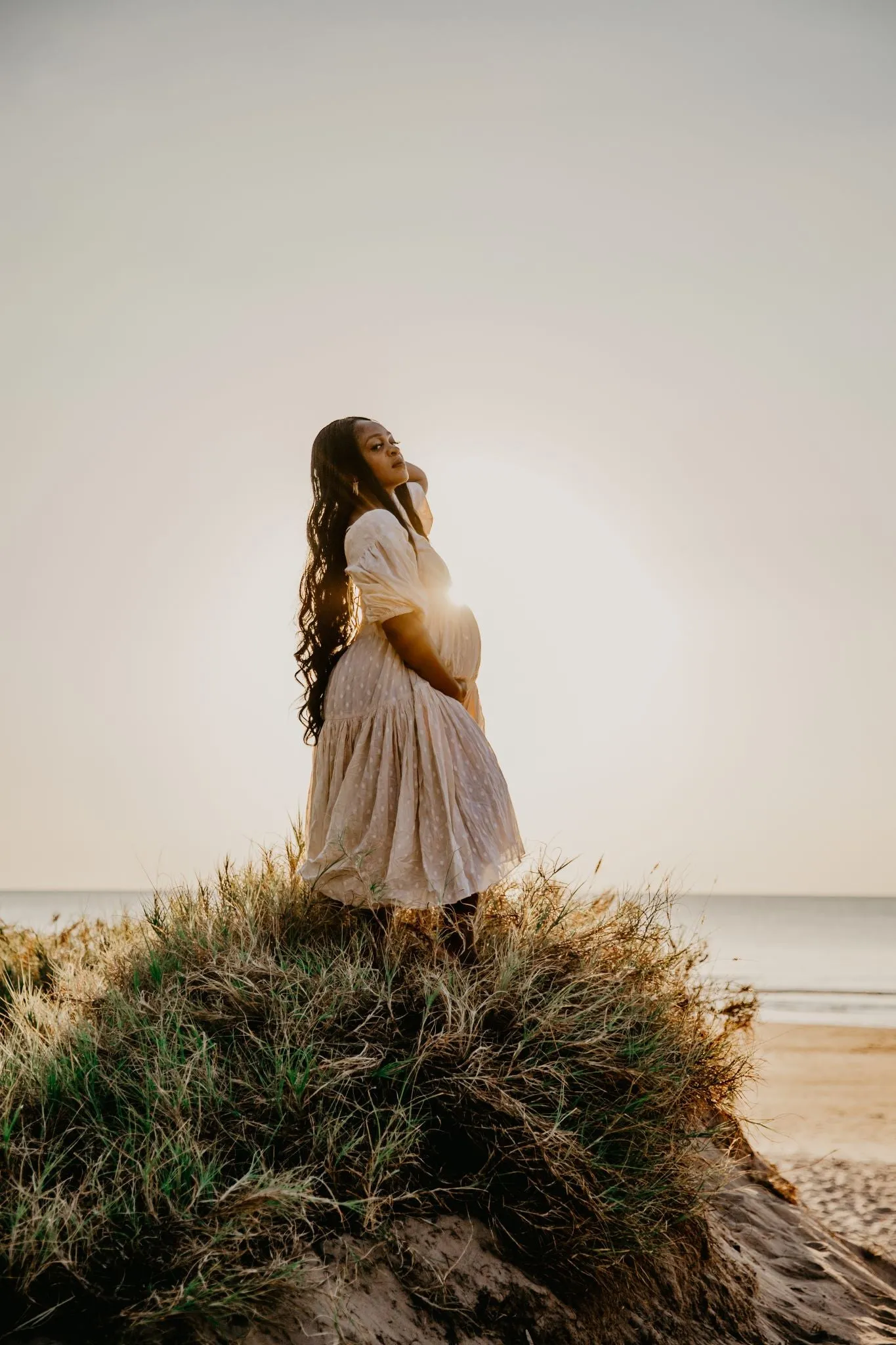 Dress Hire - Maternity Photoshoot Dresses - Rooh Collective - Eden - Beige - DAY RENTAL