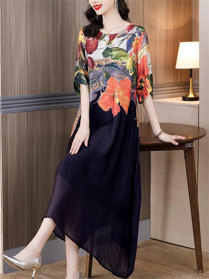 Elegant Ladies Summer Floral Print Flowy Tulle Dress