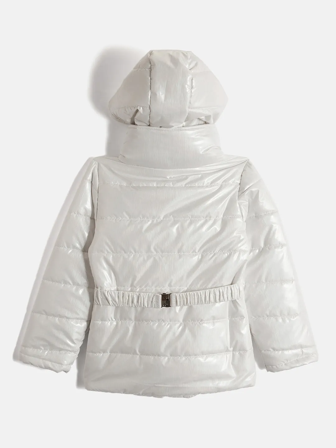 Elle Girls White Solid Hooded Full Sleeves Puffer Jacket