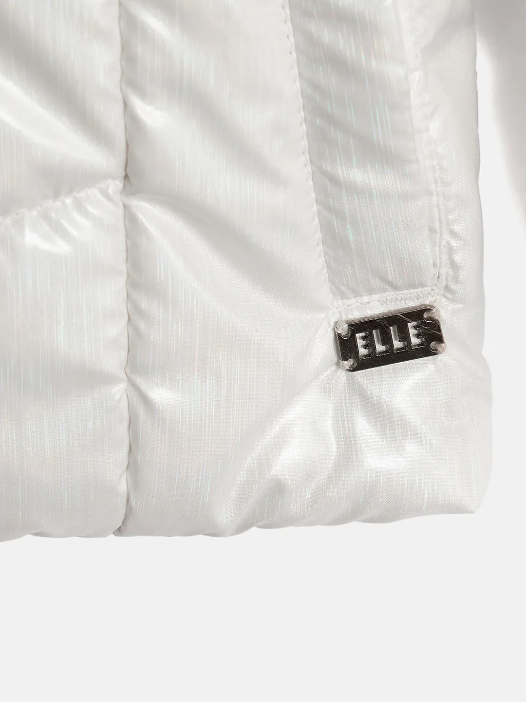 Elle Girls White Solid Hooded Full Sleeves Puffer Jacket