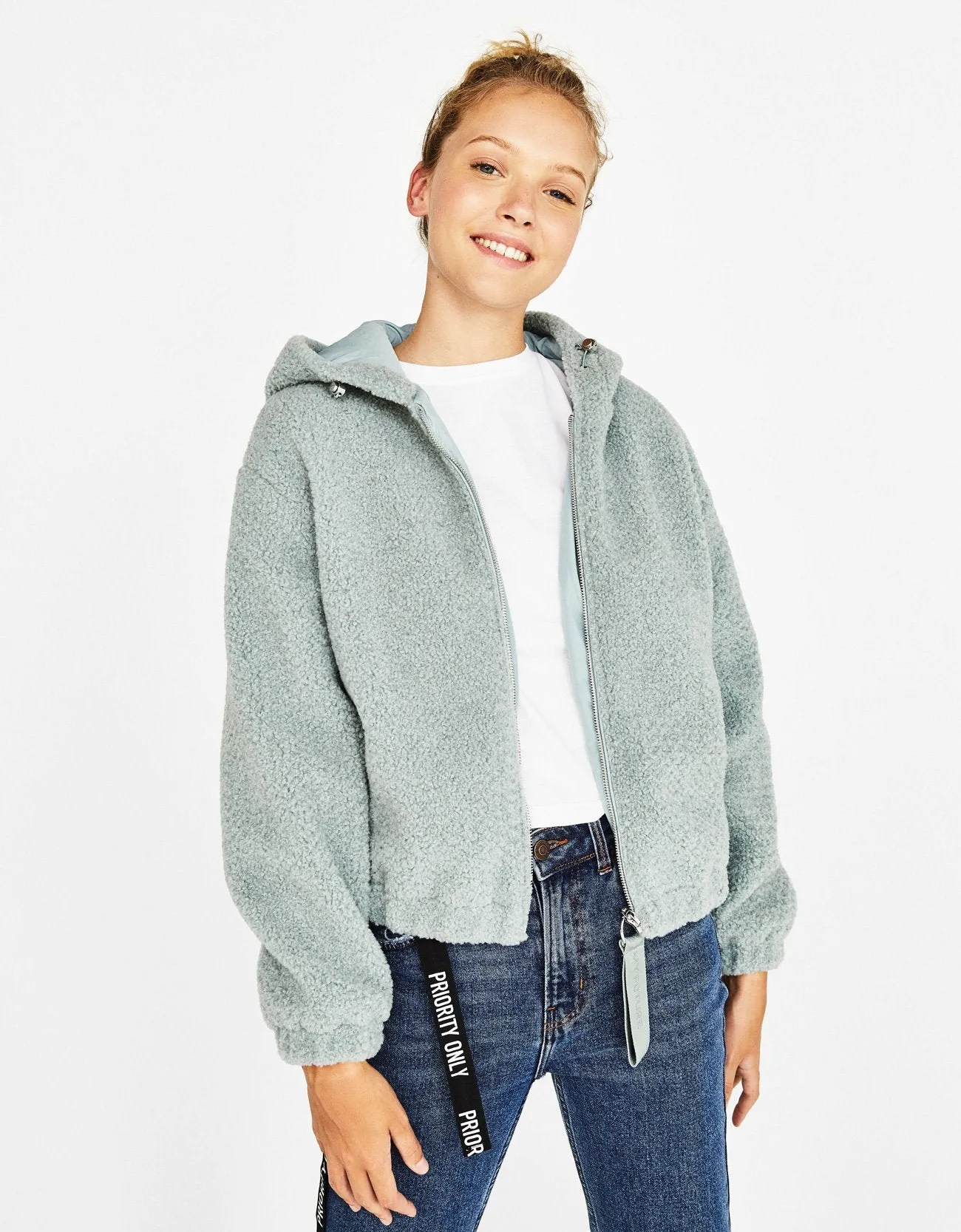 Faux shearling jacket with hood