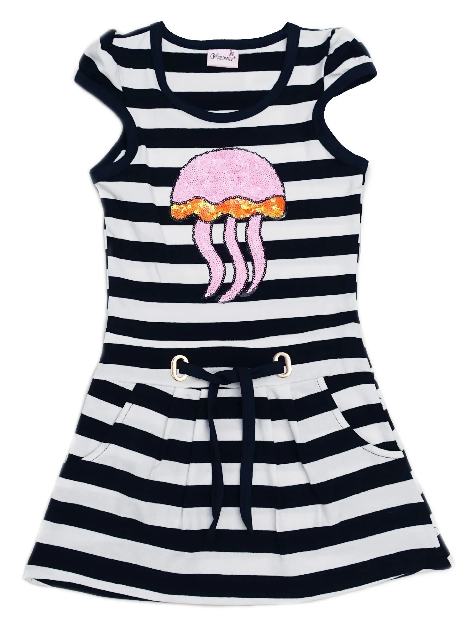 Girls Navy Pink Sequin Jellyfish Polo Stripes Dress 9M-8