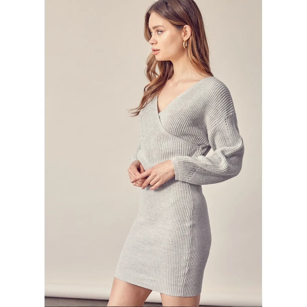 Grey Wrap Sweater Dress