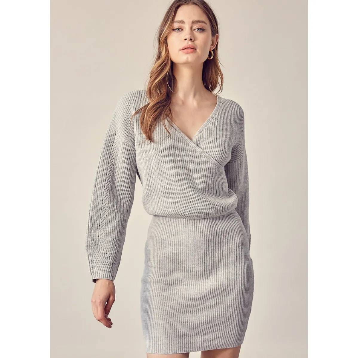 Grey Wrap Sweater Dress