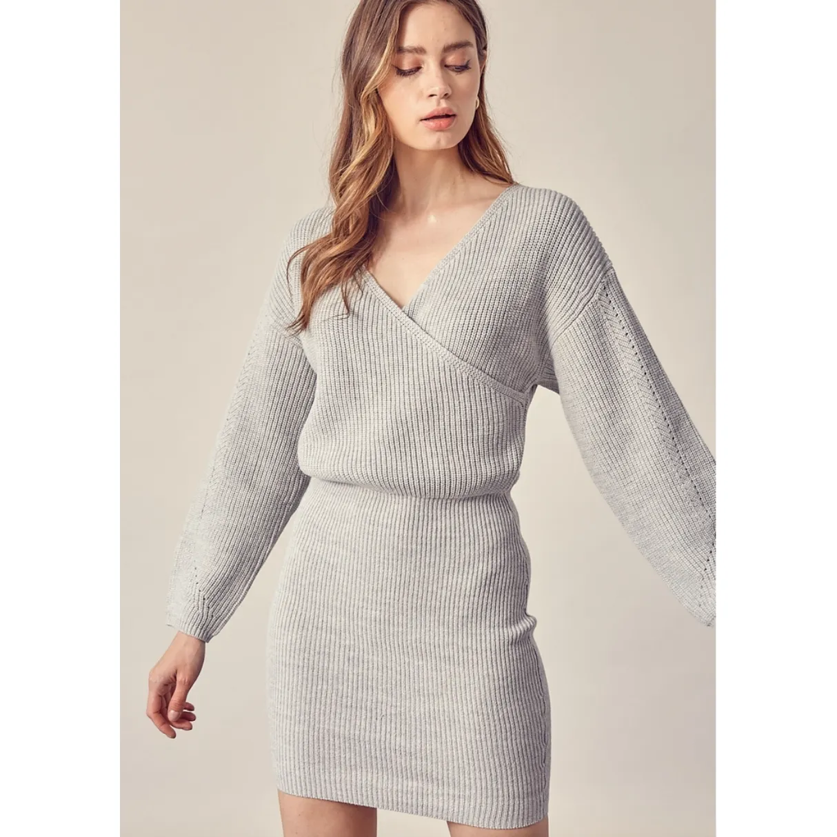 Grey Wrap Sweater Dress