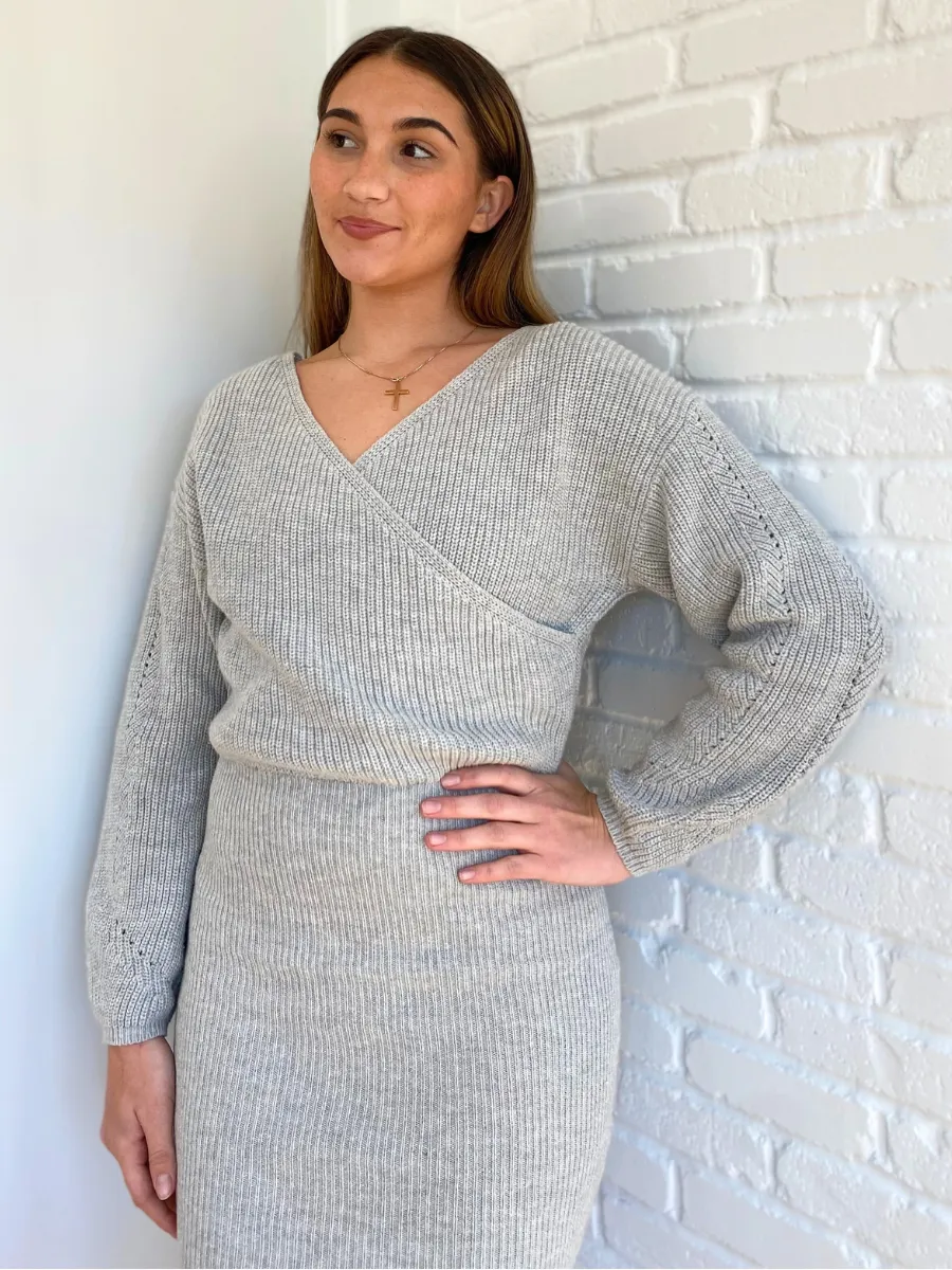 Grey Wrap Sweater Dress