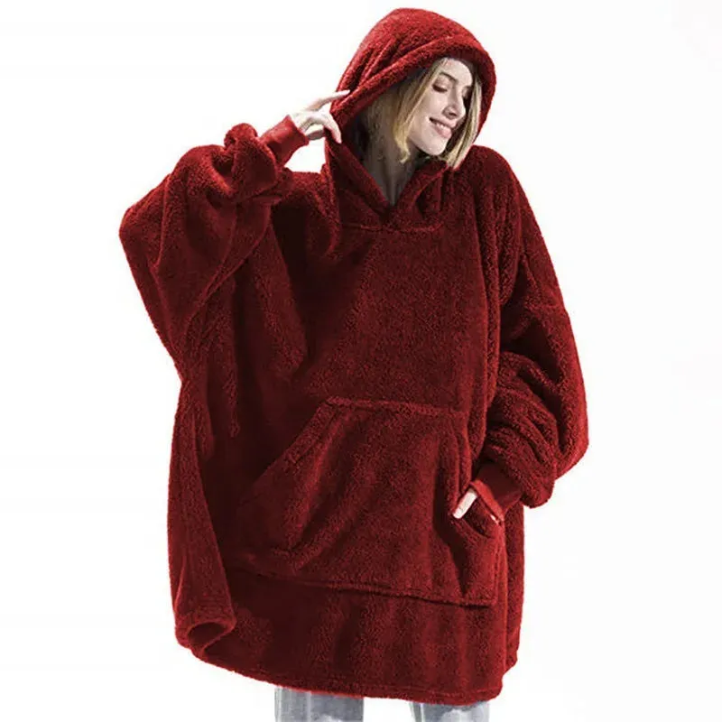 Hoodies Winter Warm Comfort Flannel Blanket with Sleeves Oversized Women Men Pullovers Thicken Fleece Giant TV Blanket Home wear