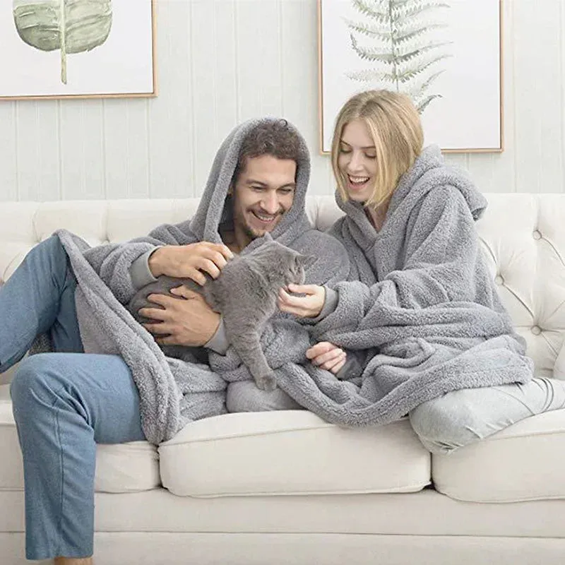 Hoodies Winter Warm Comfort Flannel Blanket with Sleeves Oversized Women Men Pullovers Thicken Fleece Giant TV Blanket Home wear