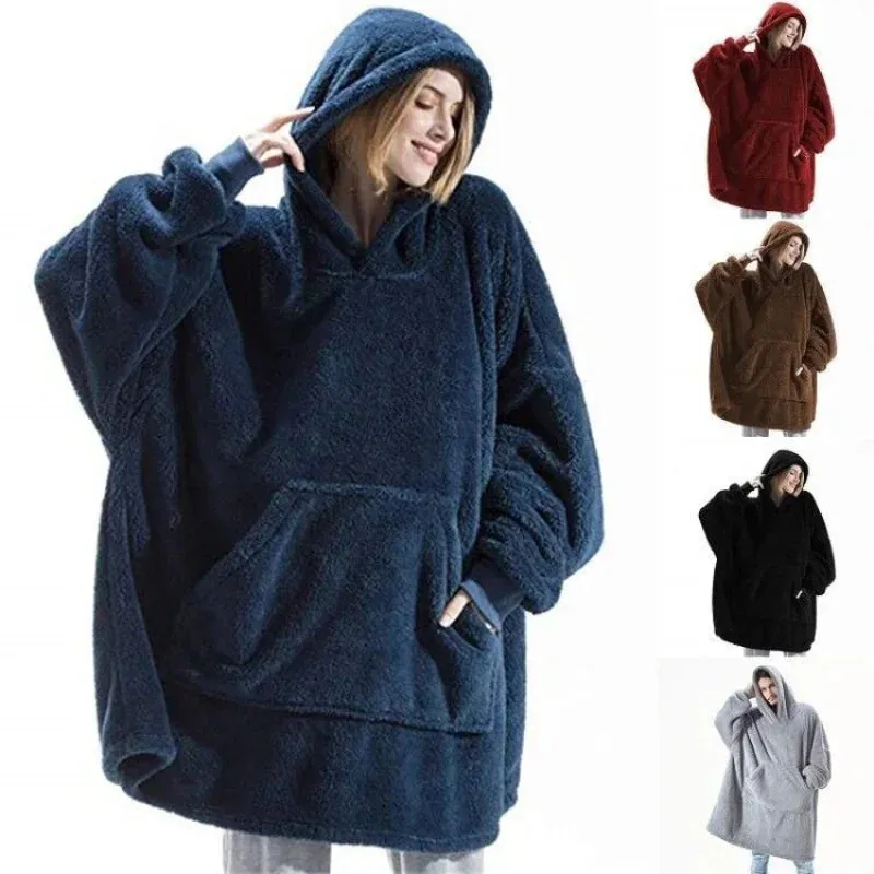 Hoodies Winter Warm Comfort Flannel Blanket with Sleeves Oversized Women Men Pullovers Thicken Fleece Giant TV Blanket Home wear