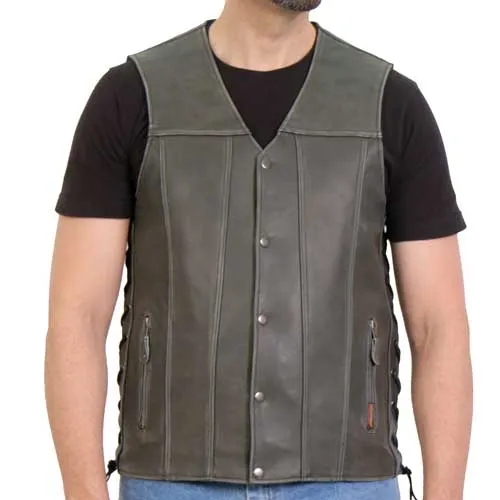 Hot Leathers VSM1041 Men's Rub-Off Grey 'Side Lace' Club Leather Vest