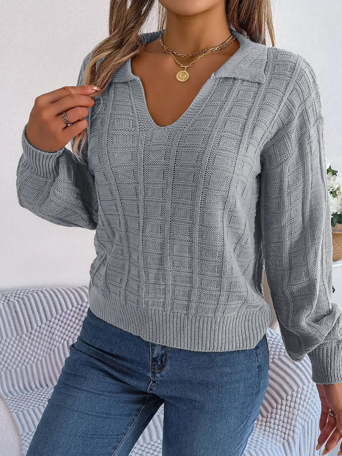 Johnny Collar Drop Shoulder Sweater