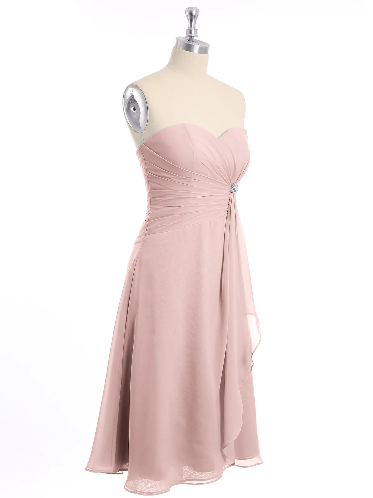 Knee Length Chiffon Dress with Sweetheart Neck-Dusty Rose