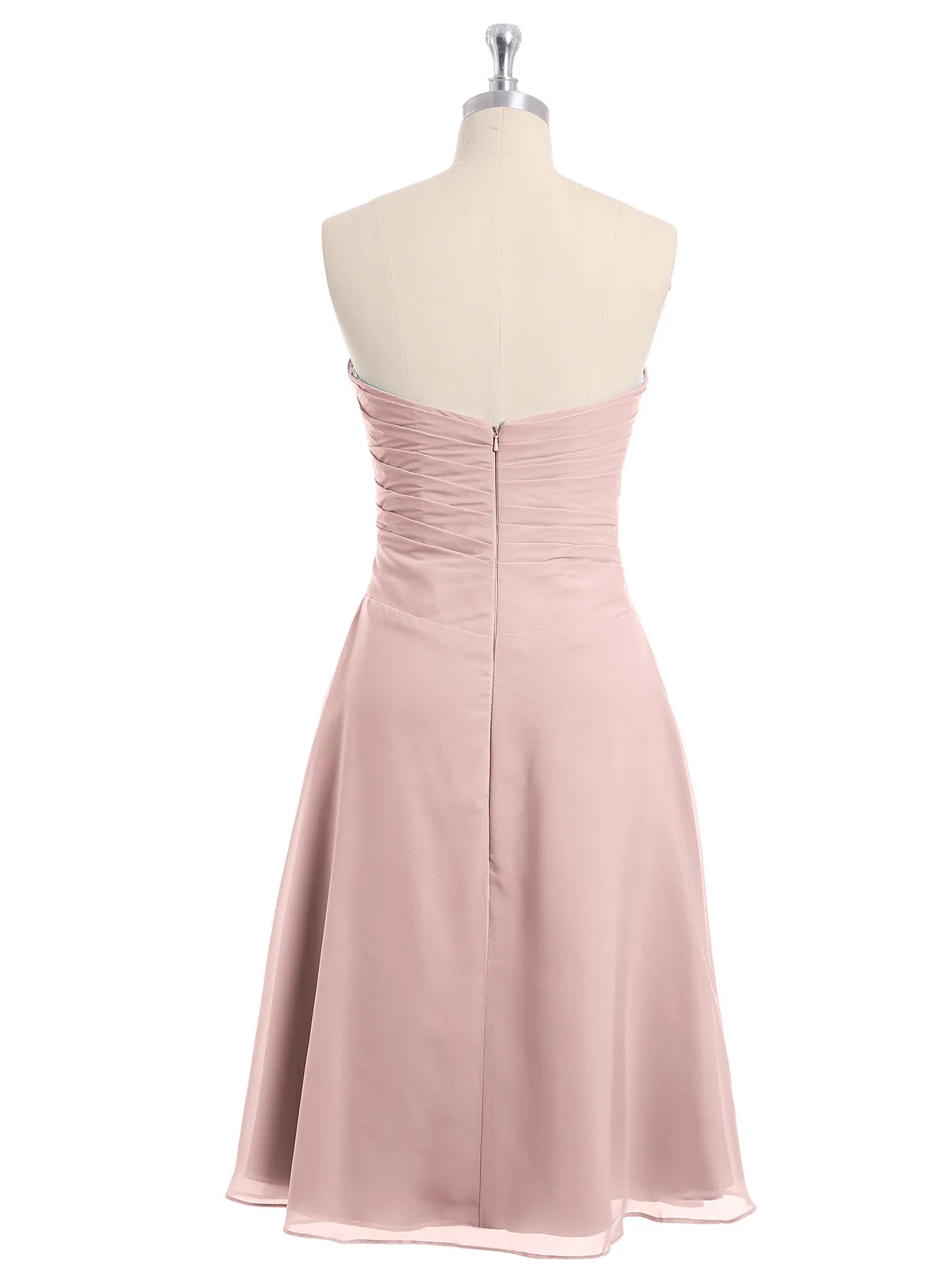 Knee Length Chiffon Dress with Sweetheart Neck-Dusty Rose