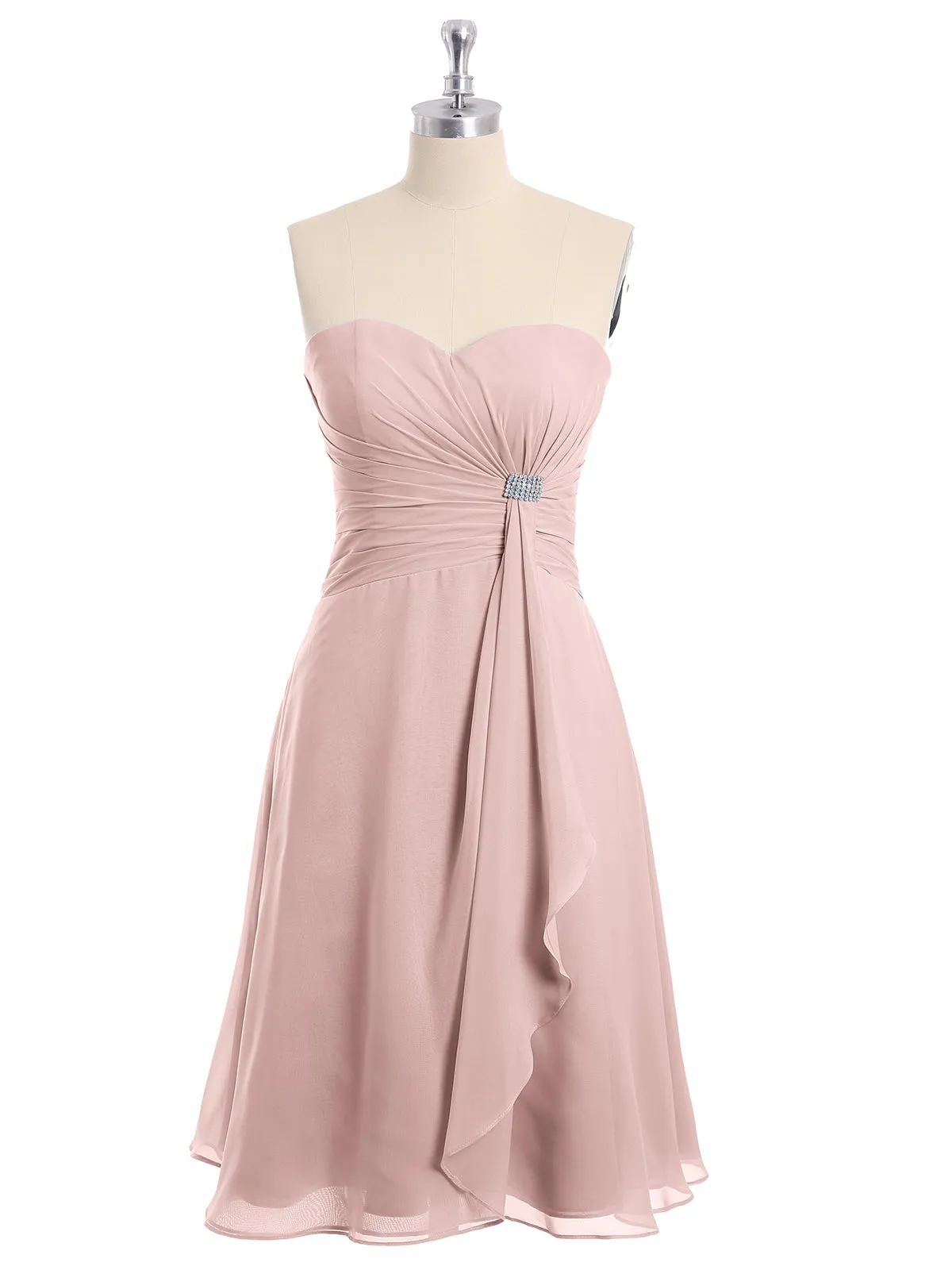 Knee Length Chiffon Dress with Sweetheart Neck-Dusty Rose