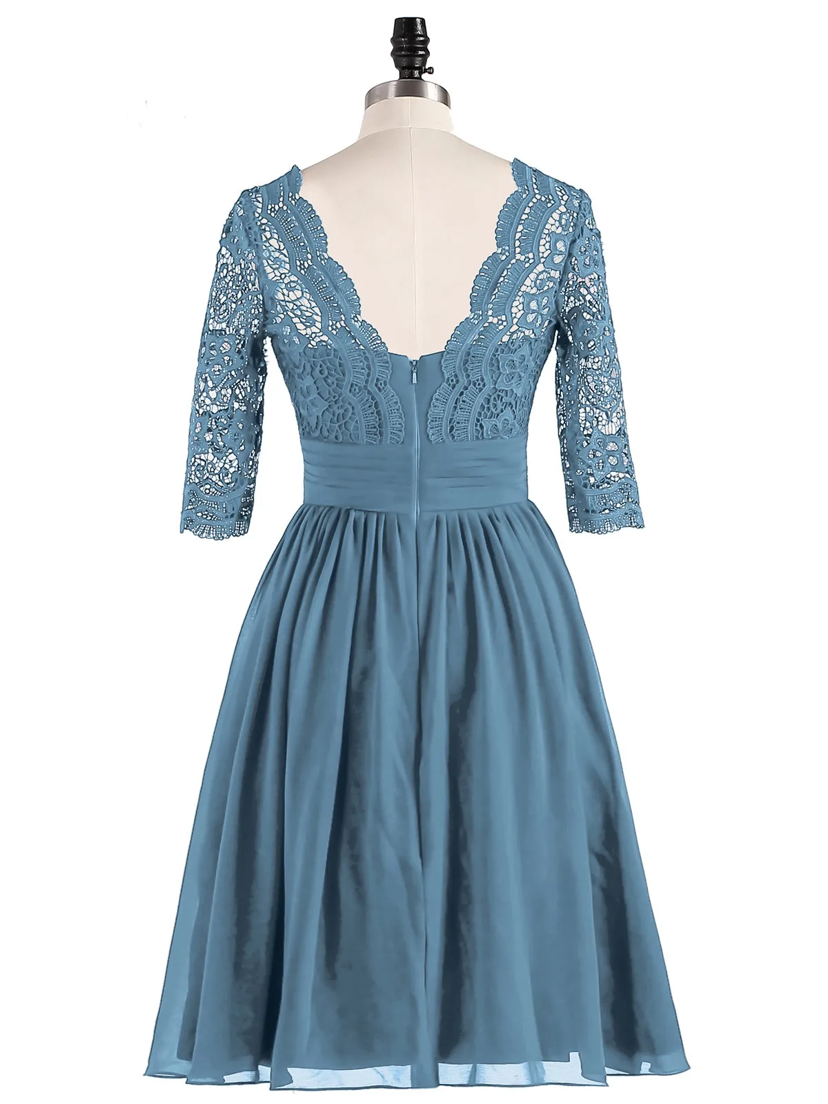 Lace and Chiffon Short Dress with Half Sleeves Slate Blue