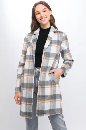 Lapel Collared Plaid Wool Blend Full Coat