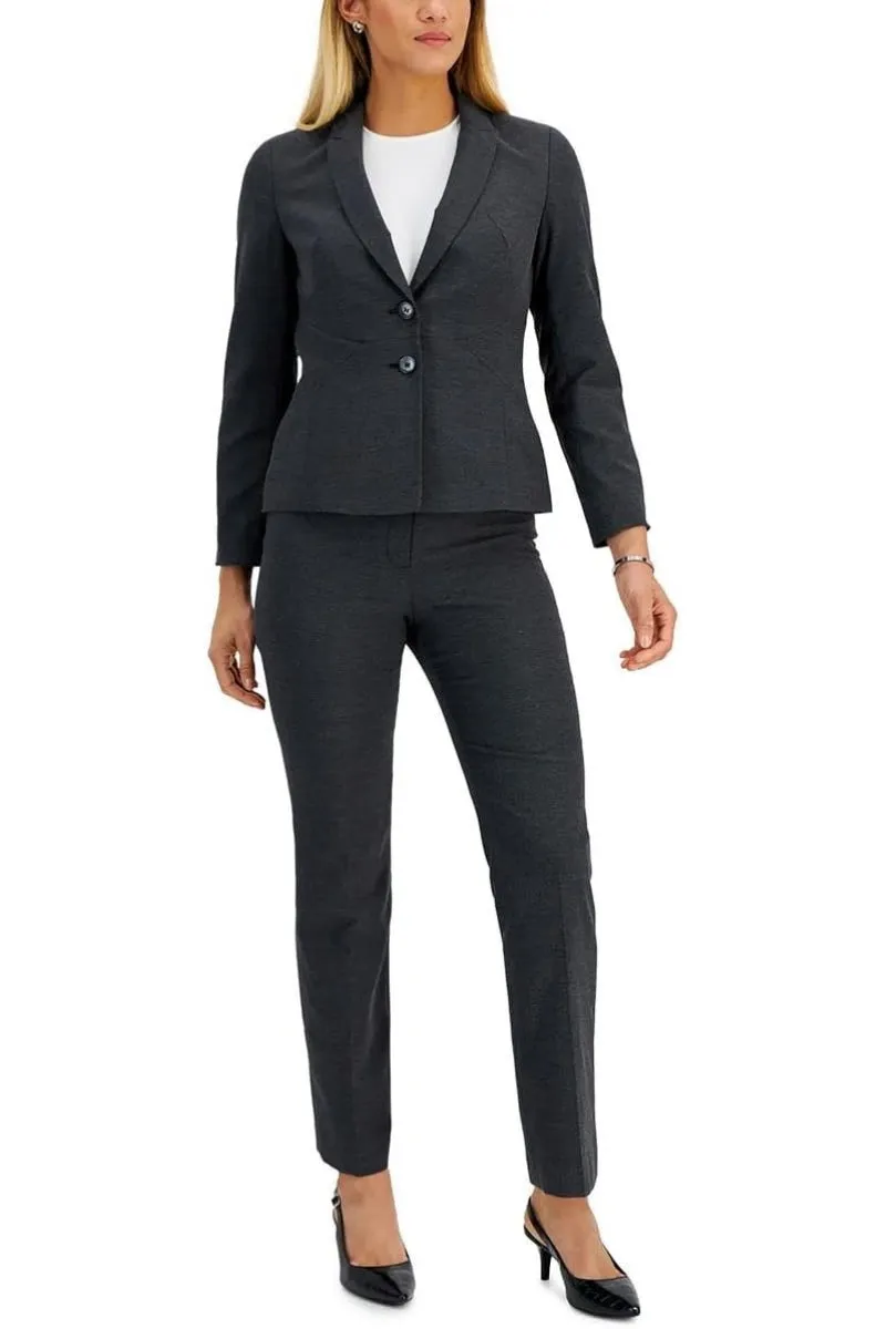 Le Suit Notch Collar Two Button Jacket Pantsuit ( Plus Size )