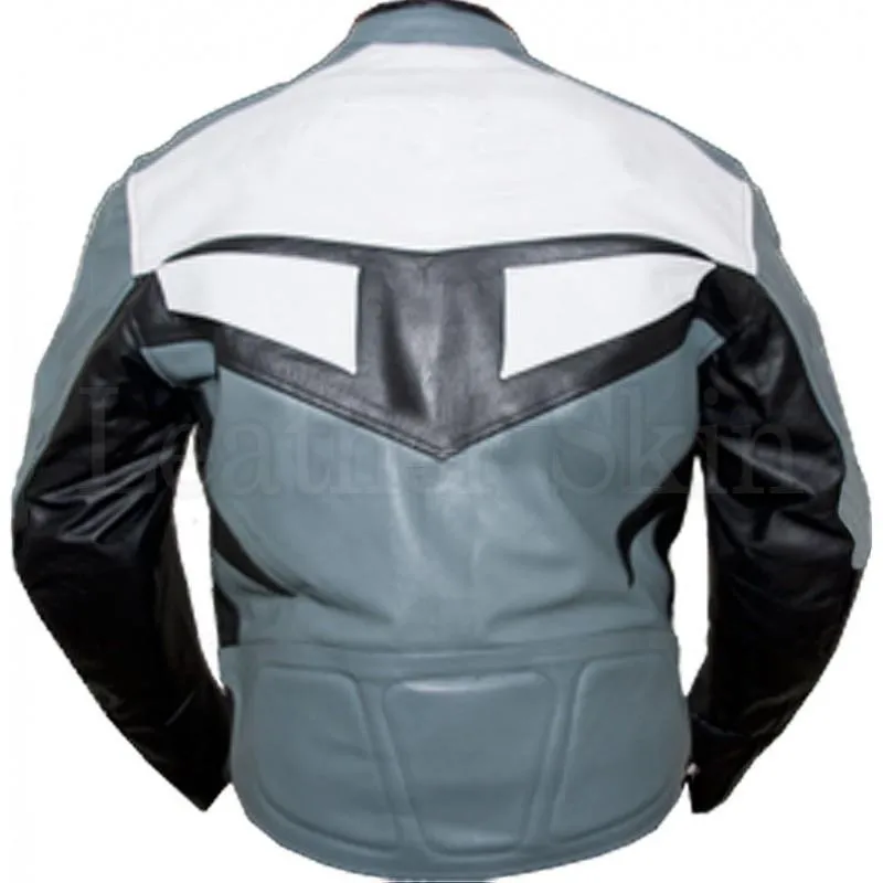 Leather Skin Gray White Biker Motorcycle Racing Premium Genuine Leather Jacket